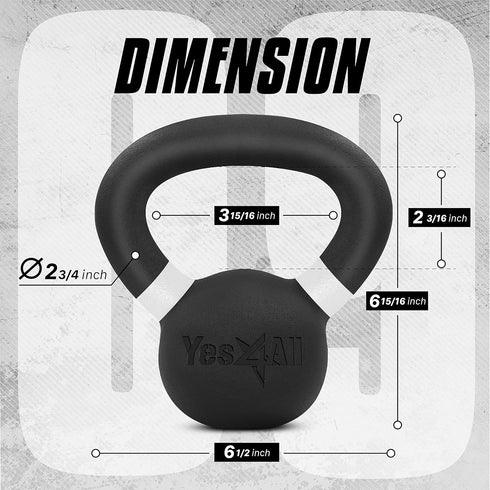 Yes4All Kettlebell Weights, Cast Iron, Powder Coated for Strength Training