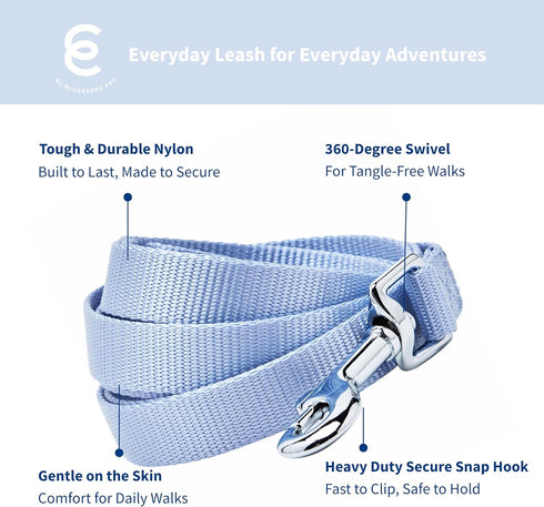 Blueberry Pet Essentials Chambray Blue Dog Leash for Small Dogs, Heavy Duty Nylon Lead, Lightweight Puppy & Cat Leash