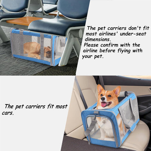 Large Blue Cat Carrier for Small, Medium, and Large Cats, Portable Soft Travel Carrier, Airline Approved Cat Bag