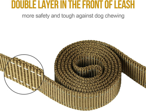 Handled No-Pull Dog Walking Leash, Long Traffic Leads for Medium to Large Dogs (Brown, 6FT) by OneTigris