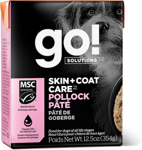 Go! Solutions Skin + Coat Care Wet Dog Food, Pollock Pâté with Grains, 12.5 oz