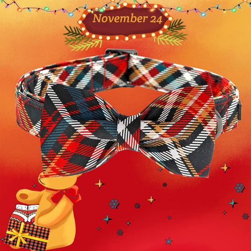 Lionheart Glory Christmas Dog Bow Collar - Adjustable Plaid Bow Tie Collar for Small Dogs, Pet Gift