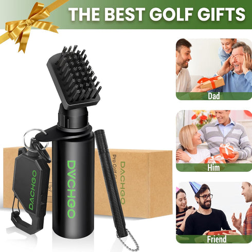 Pro Golf Club Cleaner Brush with Groove Sharpener Tool, Lockable Retractor Clip & 4 oz Water Squeeze Bottle