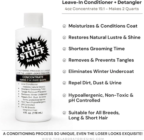 The Stuff Leave in Dog Conditioner and Detangler Spray, 4oz Concentrate 15:1
