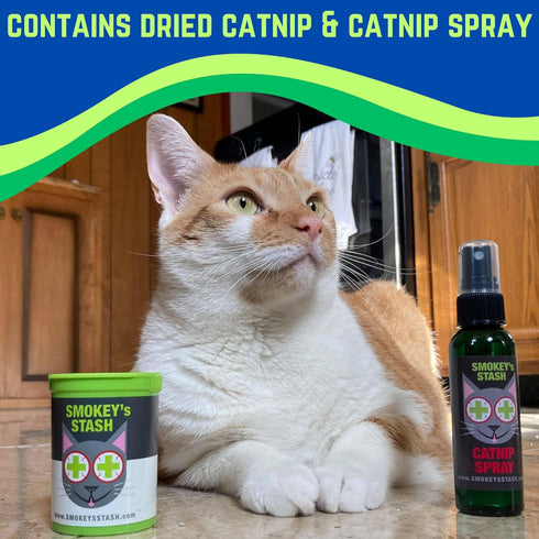 Smokey's Stash Cat Catnip Spray and Dried Organic Catnip Combo, Maximum Potency Bundle