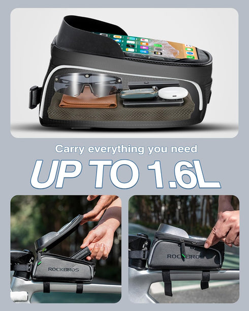7 ROCKBROS Bike/Bicycle Phone Front Frame Bag, Waterproof, Tube Bag,Cycling Pouch, Bike Accessories for Men Compatible