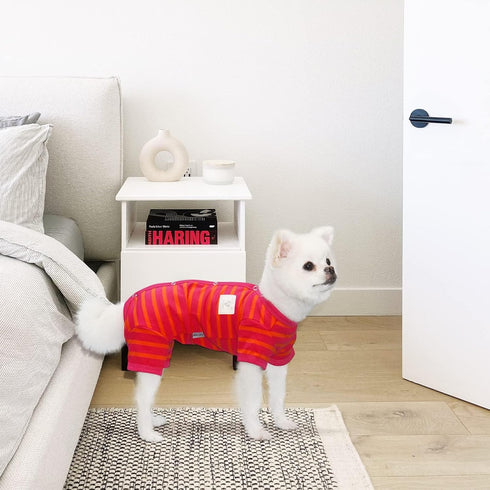 TONY HOBY Dog Pajamas, Female/Male Jumpsuit with Stripes for Comfortable Sleep, Rose Red & Orange, XS