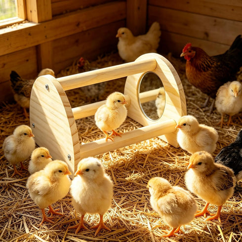 Cubolar Pine Chicken Perch with Mirror, Strong Chick Jungle Gym Roosting Bar, Chicken Toys for Coop and Brooder