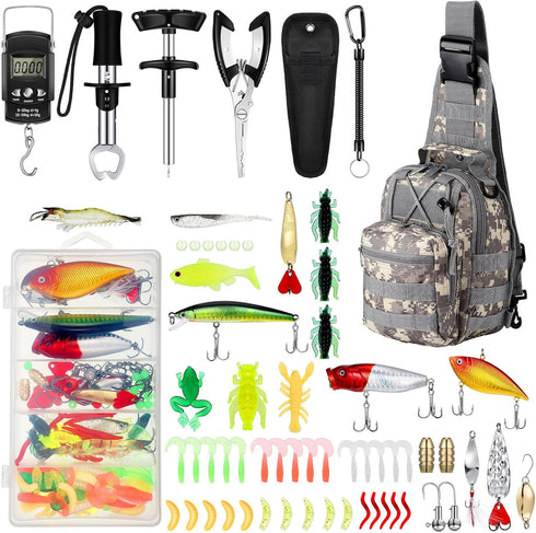 Sosation 134 Pcs Fishing Tool Kit, Fishing Gear and Equipment with Pliers, Lures, Hook Remover, Lip Gripper