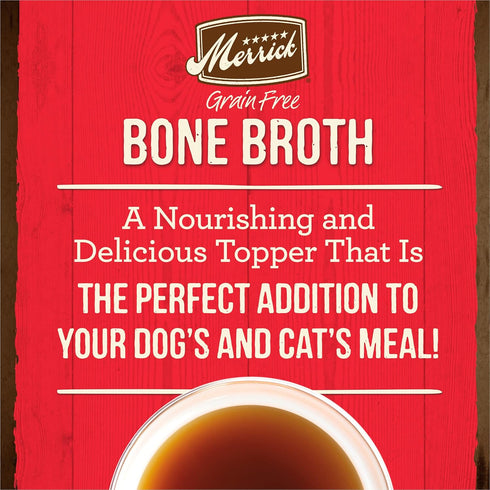 Merrick Grain Free Bone Broth, Premium Human Grade Dog and Cat Food Topper Pouches, Beef - 16 oz.