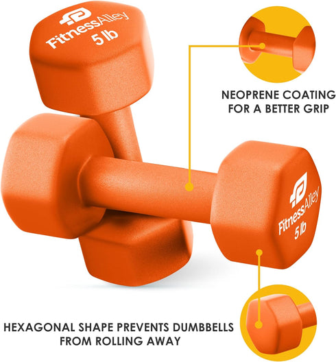 Neoprene Coated Workout Dumbbells Set of 2, Anti Roll Non Slip Hexagon Shaped Hand Weights for Fitness & Exercise