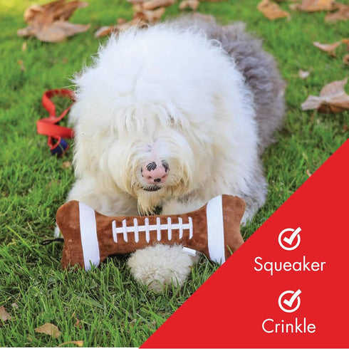 Huxley & Kent for Dogs | Football Bone (Large) | Power Plush Toy with Squeaker, Cute Dog Gift