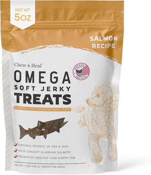 Omega Salmon Jerky Dog Treats - 5 oz Soft Salmon Jerky for Skin and Coat by Chew + Heal Labs