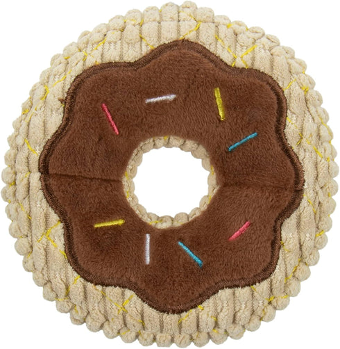 Tough 'N Fun Donut Plush Dog Toy - Tan, Small, Squeaky with Chew Guard Technology (71148)