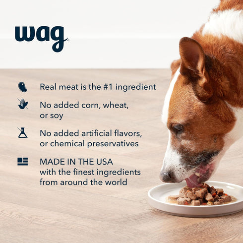 Pack 12.5 oz (Pack 12) Amazon Brand - Wag Pate Wet Dog Food Variety (Beef & Chicken / Turkey & Chicken), Made
