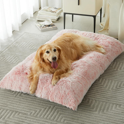 BFPETHOME Dog Beds for Large Dogs, Plush Cozy Crate Bed, Washable Anti-Slip Mats for Large Medium Dogs (42, Pink)