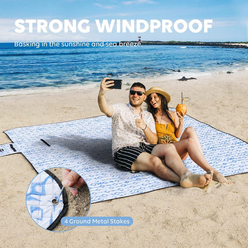 ZAZE Beach Blanket, Waterproof Sandproof Picnic Blanket with Stakes, 80 * 80 Oversized Mat for Outdoor Camping