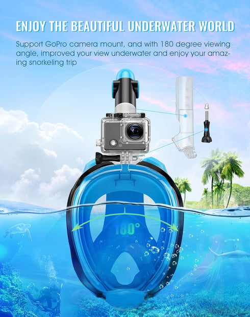 Greatever G2 Full Face Snorkel Mask, 180 Degree Panoramic View with Latest Dry Top System