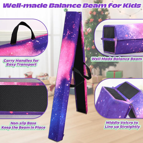 PreGymnastic 6FT/8FT/9.5FT 3-12, Folding Balance Beam for Kids Ages Foldable Gymnastics Floor Beam-Extra Firm Suede