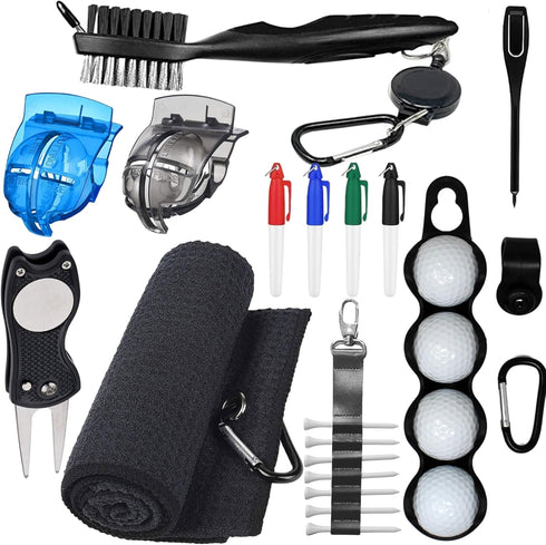 Golf Accessories Kit - Includes Towel, Ball Holder, Brush, Divot Repair Tool, and More