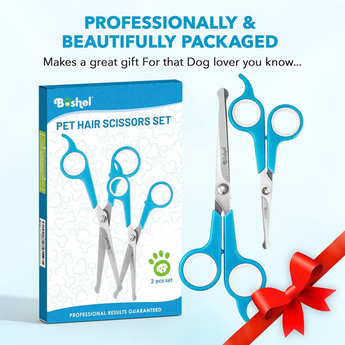 BOSHEL Dog Grooming Scissors for Dogs (2 Pc), Razor Sharp Stainless Steel Scissors for Grooming