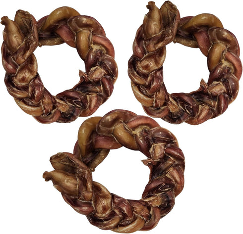 hotspot pets Braided Bully Stick Rings for Dogs - Premium All Natural Long Twisted Beef Pizzle Chew Treats