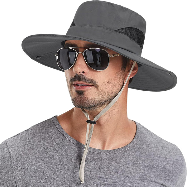 Summer Sun Hat for Men & Women, Beach Wide Brim Outdoor Protection Packable Mesh Bucket Cap