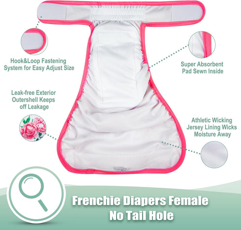 wegreeco Frenchie Dog Diapers Female No Tail Hole,Washable Pet French Puppy Bulldog Diapers Female for Period