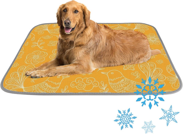 imiBBWQu Dog Cooling Mat Orange Raster Floral Water Cooling Mat for Cat Washable