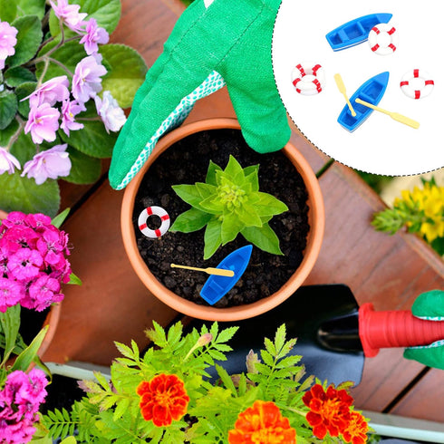 2 Sets Kisangel Miniature Nautical Ornaments DIY Kit Including Life Buoy and Boat for Aquarium Decoration and Fairy