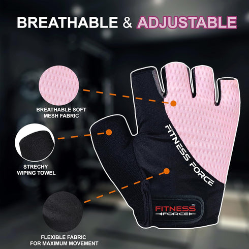 FITNESS FORCE Breathable Workout Gloves for Men and Women, Padded Weight Lifting Gloves with Full Palm Protection