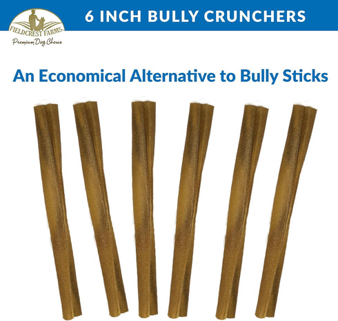 Fieldcrest Farms 6-Inch 2040 lbs, 6 Count Bully Crunchers Beef Hide Dog Chews, Single Ingredient Bully Stick