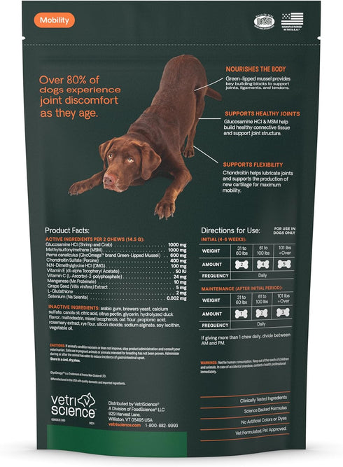 VetriScience Ultimate Strength Healthy Hip & Joint Chews, 60 Count, Duck Flavor for Joint Support