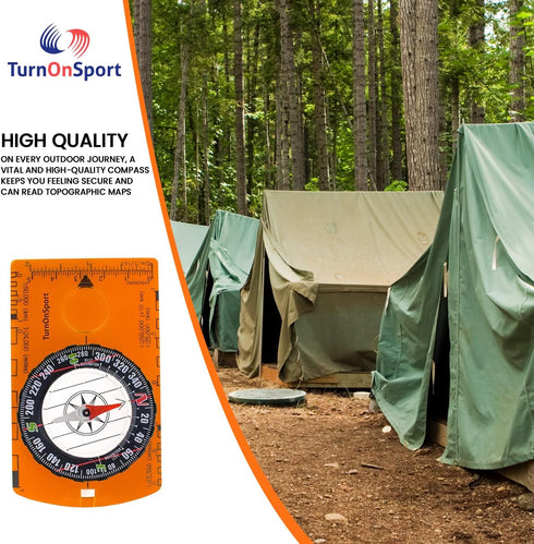 TurnOnSport Orienteering Compass - Advanced Scout Compass for Hiking, Camping, Backpacking - Best Survival Gifts for
