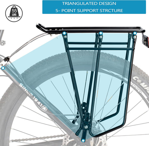 YONTUO Rear Bike Rack, Bicycle Pannier Rack with Extra Long Tubular Mounting Brackets, Adjustable Fit 26”-29”