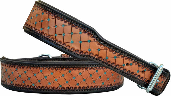 Leather Dog Collar, Western Style, Heavy Duty Hand Tooled, Adjustable Padded for Puppies and Big Dogs (10AB130-XS)