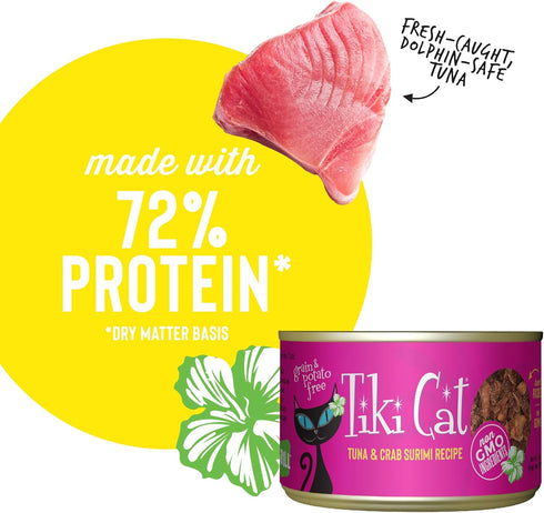 Tiki Cat Grill, Tuna & Crab Surimi, High-Protein Wet Whole Foods Cat Food, 6 oz. Cans (Case of 8)