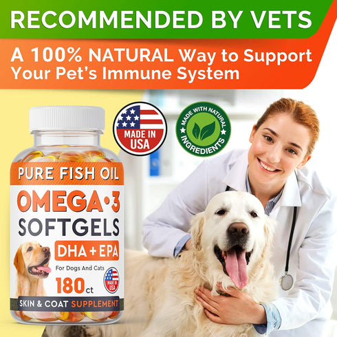 StrellaLab Omega 3 Fish Oil Pills for Dogs (180 Ct) - No Fishy Smell Softgels - Supports Joints, Brain, Heart Health