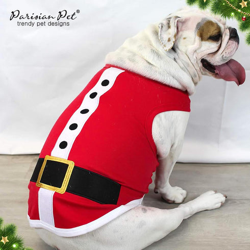 Parisian Pet Dog T-Shirt, Embroidered Santa Outfit, Cotton Christmas Dog Shirt, Large, Machine Washable