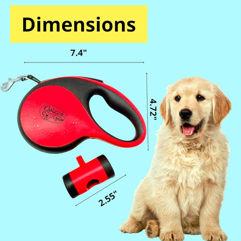 Dog Leash - Retractable Leash for Pets, 16FT Extendable Leash with Removable Poop Bag Dispenser (RED, MEDIUM)