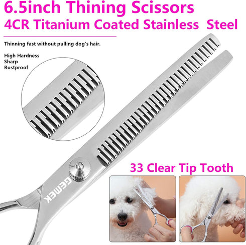 Set, 4CR 5 GEMEK Dog Grooming Scissors Stainless Steel Safety Round Tip Pet Professional Grooming Tool Pieces Kit