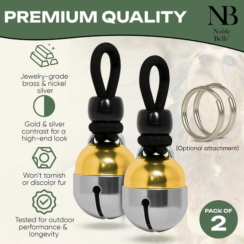 Premium Extra Loud Collar Bells for Pets - Handmade in the USA, Brass & Nickel Silver, Pair