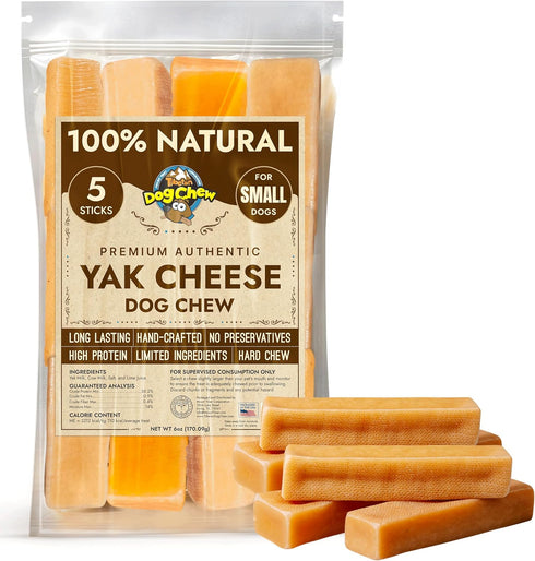 Tibetan Dog Chew Yak Cheese Sticks - Natural Treats for Small Dogs, 5-Pack, Digestible, Promotes Dental Health