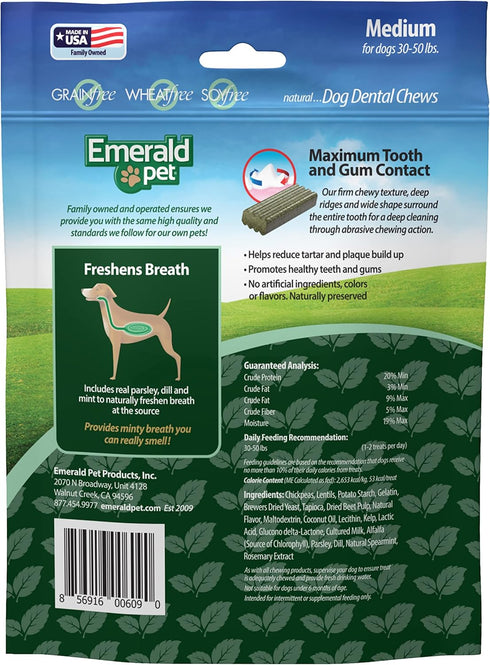 Emerald Pet Fresh Smileezz Grain Free Dog Dental Treats for Medium Breeds, Minty Fresh Breath, 12.5 Oz