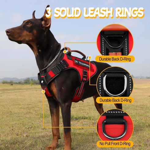 Service Dog Vest - HEYCAHVA Tactical Harness, Full Metal Buckles, Reflective No Pull Vest for Large Medium Dogs (Red, L)