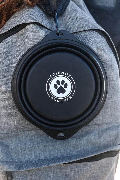 FRIENDS FUREVER Collapsible Dog Bowl, Black, 850ml, Premium Quality Food Grade Travel Bowl