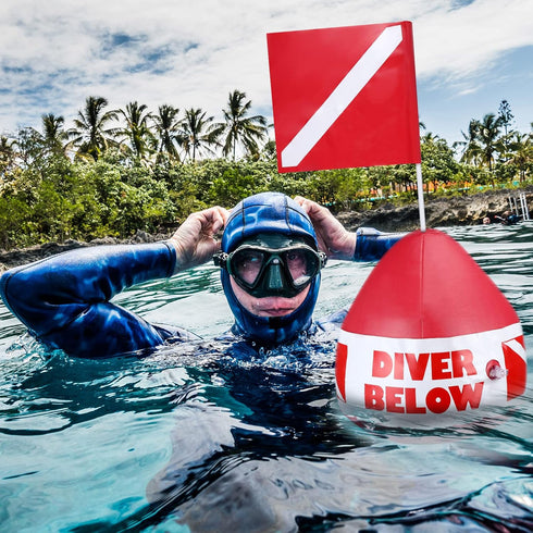 Maitys Heavy Duty PVC Dive Flag Float Set, Inflatable Signal Floater with Dive Flag and Freediving Lanyard