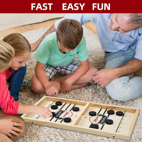 HELLO PAPAYA Fast Sling Puck Game - Test Your Speed and Accuracy with This Fast-Paced Wooden Air Hockey Desktop Battle