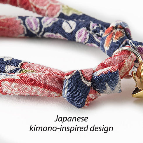 Necoichi Chirimen Hanabi Fireworks Cat Collar (Navy) with Bell - Safety Breakaway Soft Lightweight