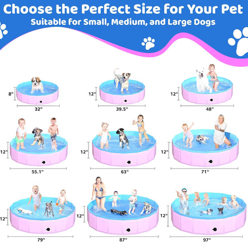 CACSPS 2025 55" 12" Swimming Updated Foldable Dog Pool, x Kiddie Pool with Hard Plastic, Non-Slip Dog Bath Tub